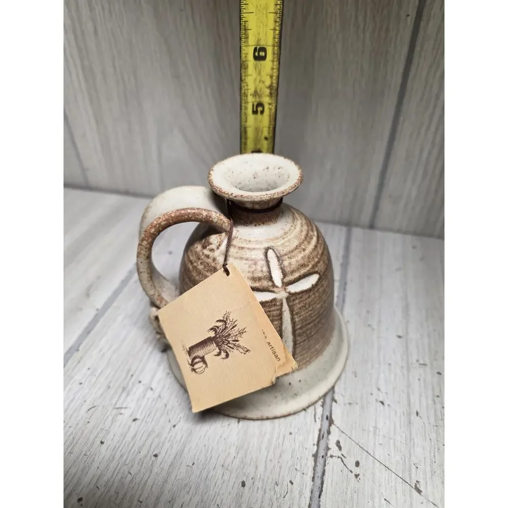 Vtg Speckled Brown Stoneware Art Margos Pottery Vase Handmade Rustic Tag